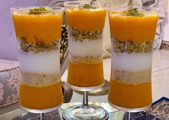 طرز تهیه دسر کدو حلوایی سه رنگ با بیسکویت خوشمزه و مجلسی_رستوران یاب